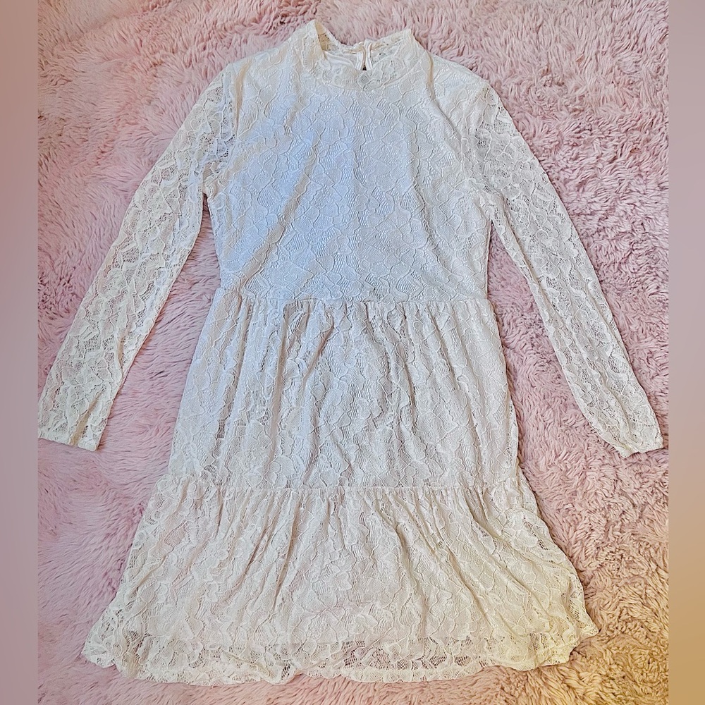 Kids White Beige Lace Boho Dress